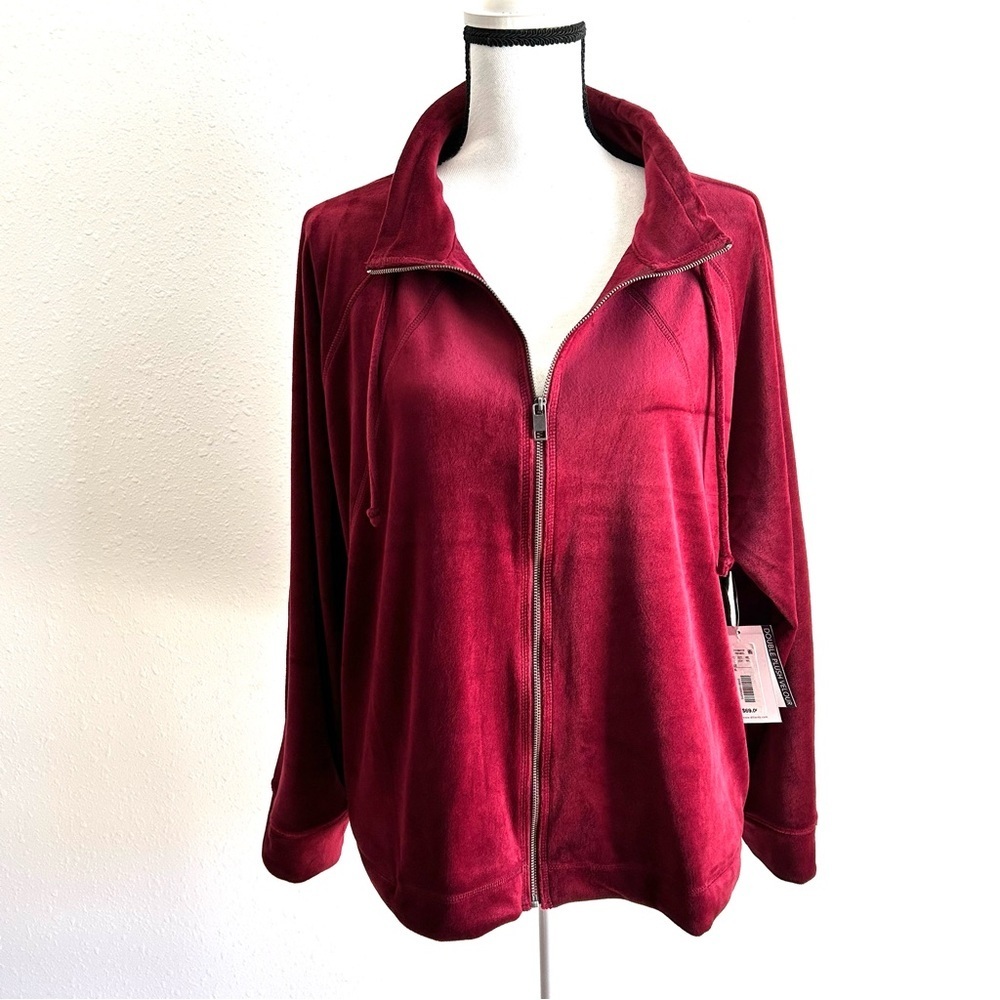 Women's Velour Zip Up Jacket Petite Size XLP Westbound Red Burgundy Track